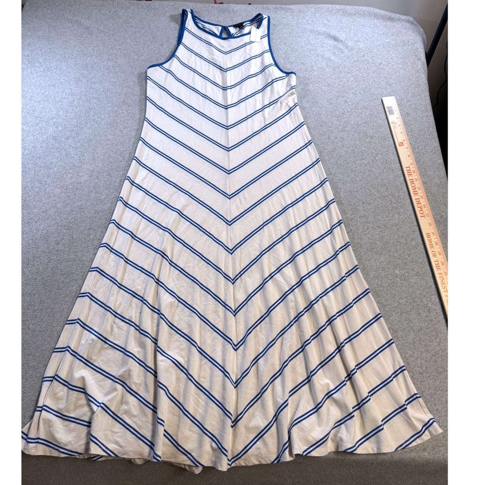 Ann Taylor Chevron Stripe Maxi Dress Womens Large Blue White NEW 19105628